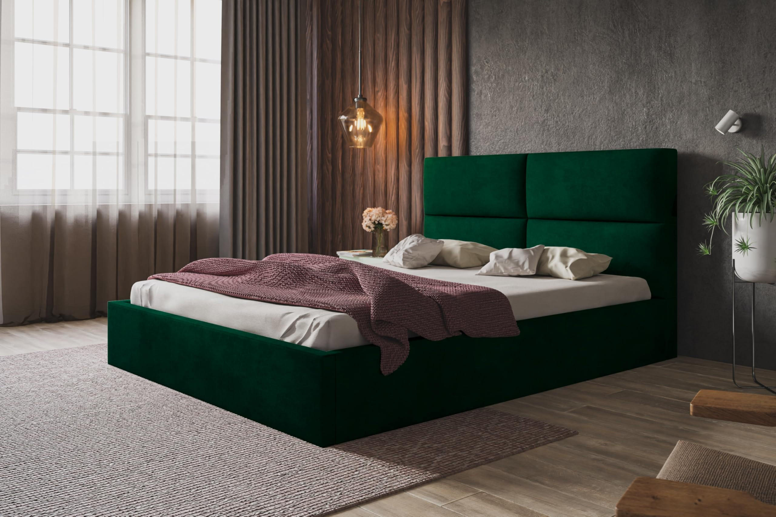 BETT 140x200 - Polsterbett mit Bettkasten und Holzrahmen - Modern Betten - Glatter Kronos-Stoff - Kollektion Lizbona, Grün - AlpiMeble - Grün, Holz/Kunststoff (140/200cm) - Alpi-Möbel