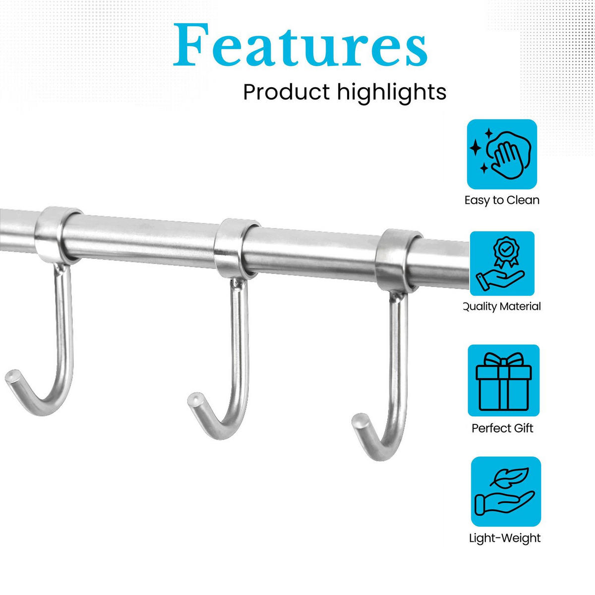 KÜCHEN HÄNGELEISTE mit 6 Haken - Silberfarben, Metall (3.4/2.2/38cm) - Intirilife