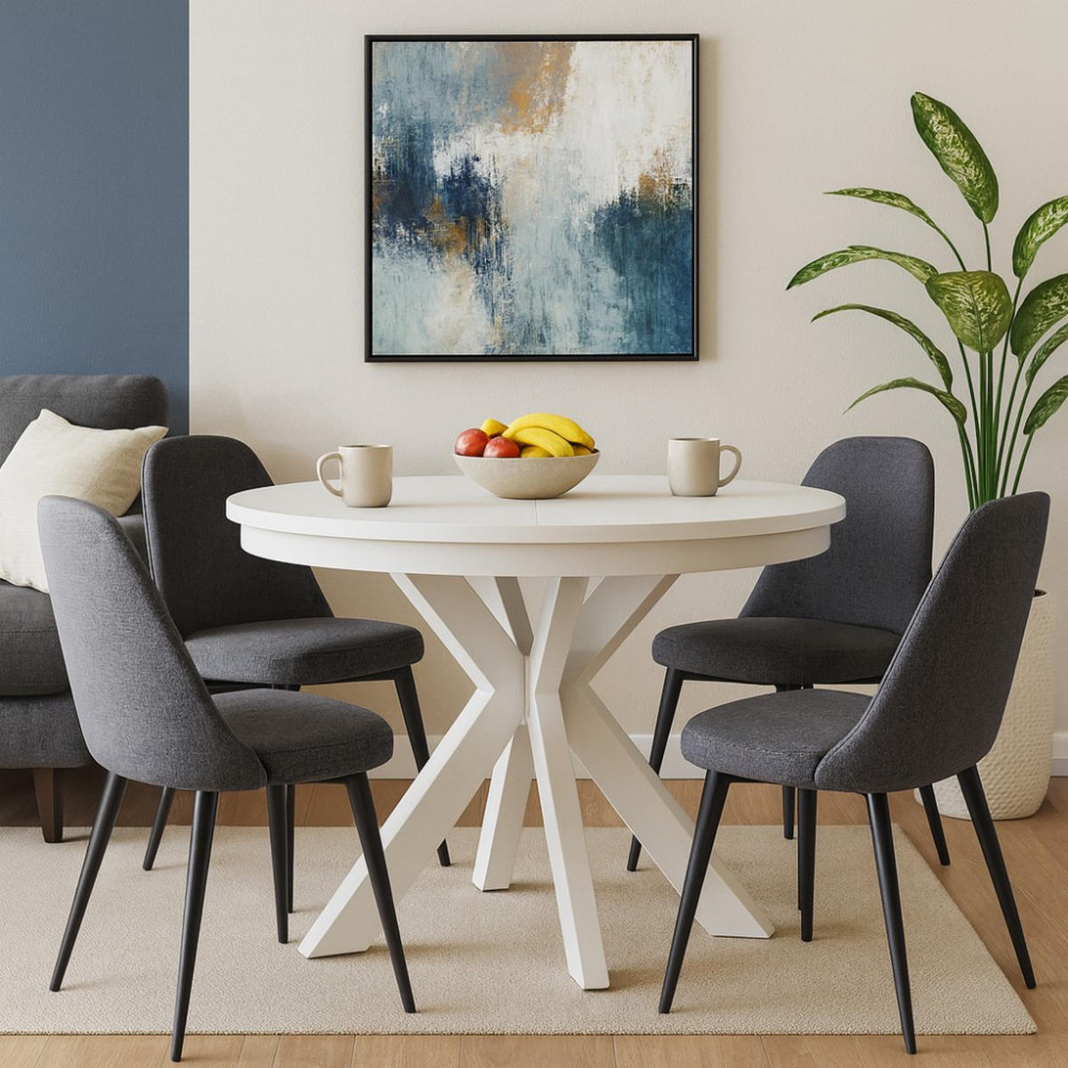 ESSTISCH Bilbao, Runder, mit Metallbeinen, Weiß - Weiß, Holzwerkstoff/Metall (100/100/77cm) - Beautysofa
