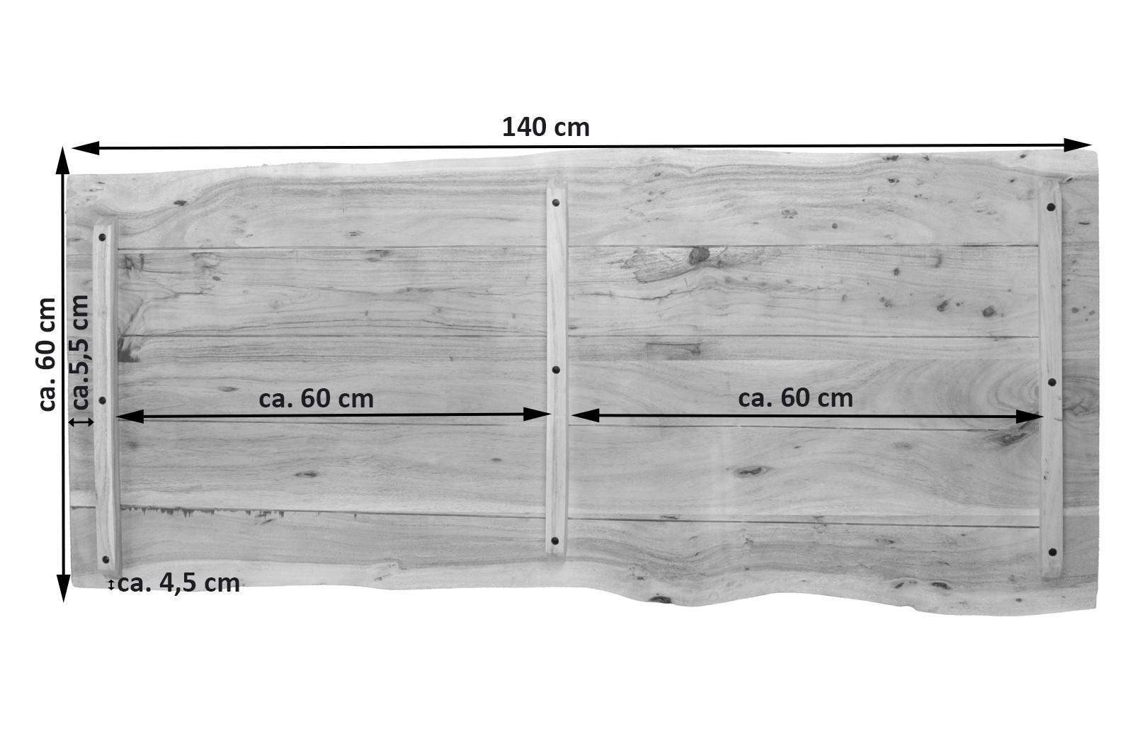 TISCHPLATTE CURT - Beige/Naturfarben, Akazienholz/Holz (60/140/3cm) - SAM