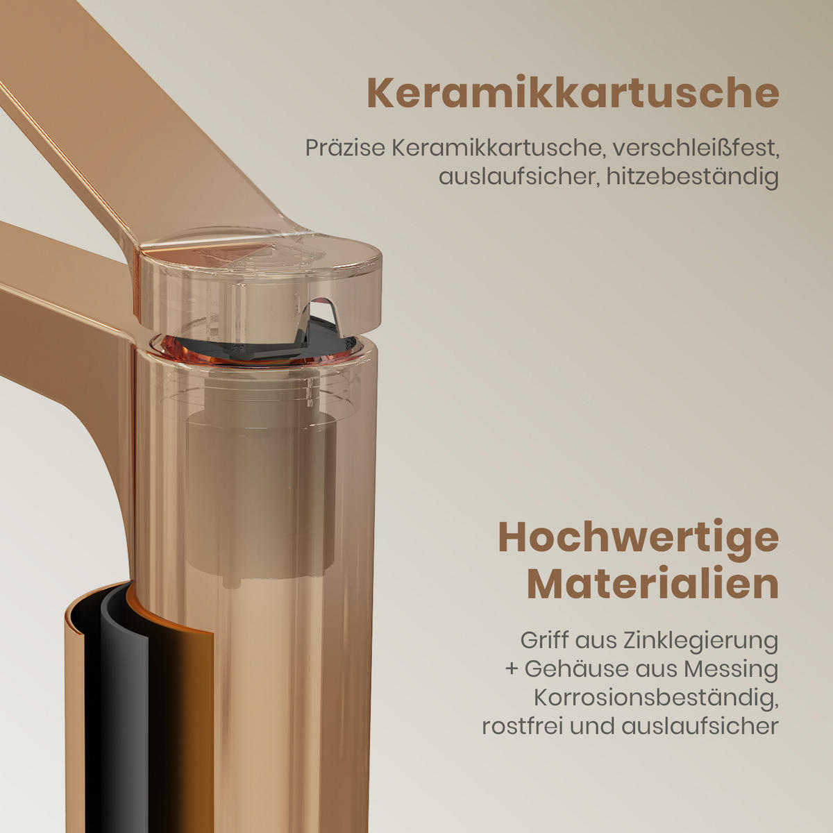 WASCHTISCHARMATUR mit Zertifiziertem Filterelement Rosengold Hoher Stil - Roségold, Metall (23.3/4.6/33.5cm) - EMKE