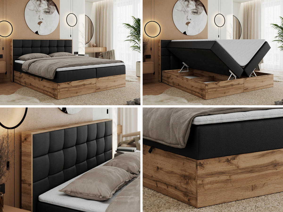 BOXBETT ALBERO 1 - 160/200 Schwarz Kunstleder - H3 - Schwarz, Holz/Textil (160/200cm) - MKS