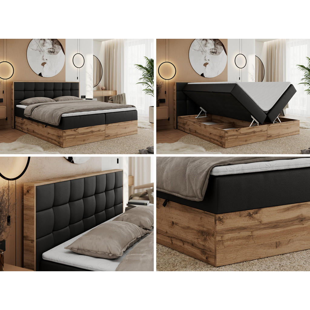 Thumbnail - MKS Boxbett, Schwarz, Textil, 2-Sitzer, H3, 7-Zonen, Rechteckig, 180x200 cm, Schlafzimmer, Betten, Boxspringbetten