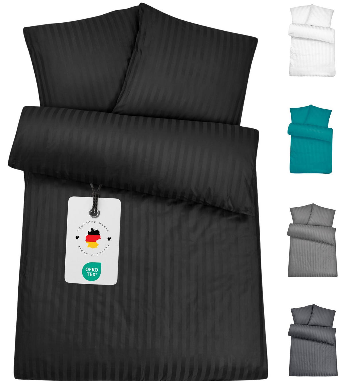 MIKROFASER-DAMAST-BETTWÄSCHE 135x200 cm Schwarz - Schwarz, Textil (135/200cm) - Carpe Sonno