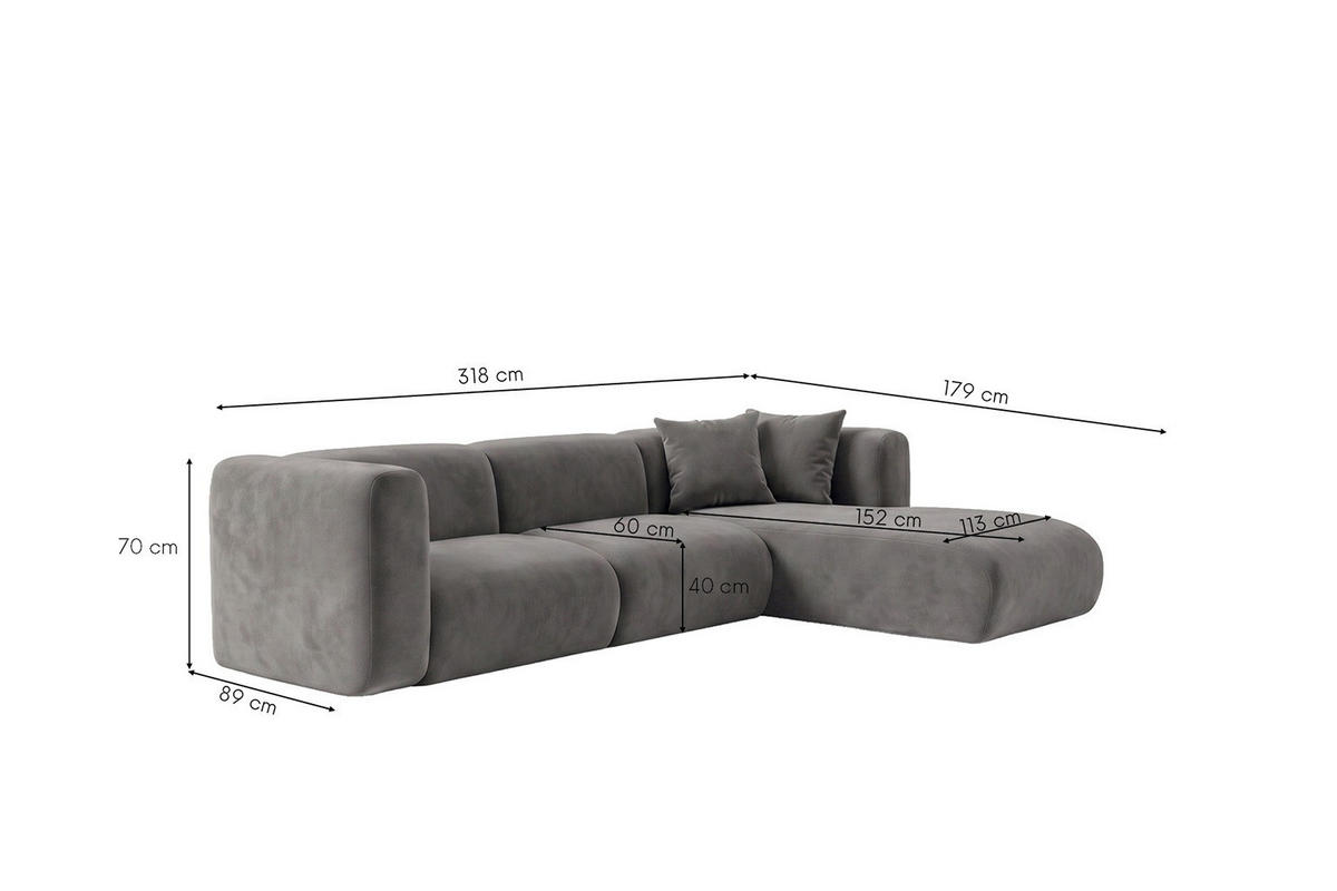 ECKSOFA L-Form, Velvet-Stoff Bluvel, Aschgrau, Rechts, GRETA - Grau, Holz (318/179cm) - Kaiser Möbel