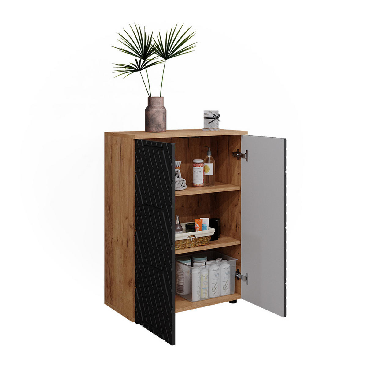 MIDISCHRANK Irma Anthrazit gestreift 60 x 81 cm - Anthrazit, Holzwerkstoff (60/81/30cm) - Vicco