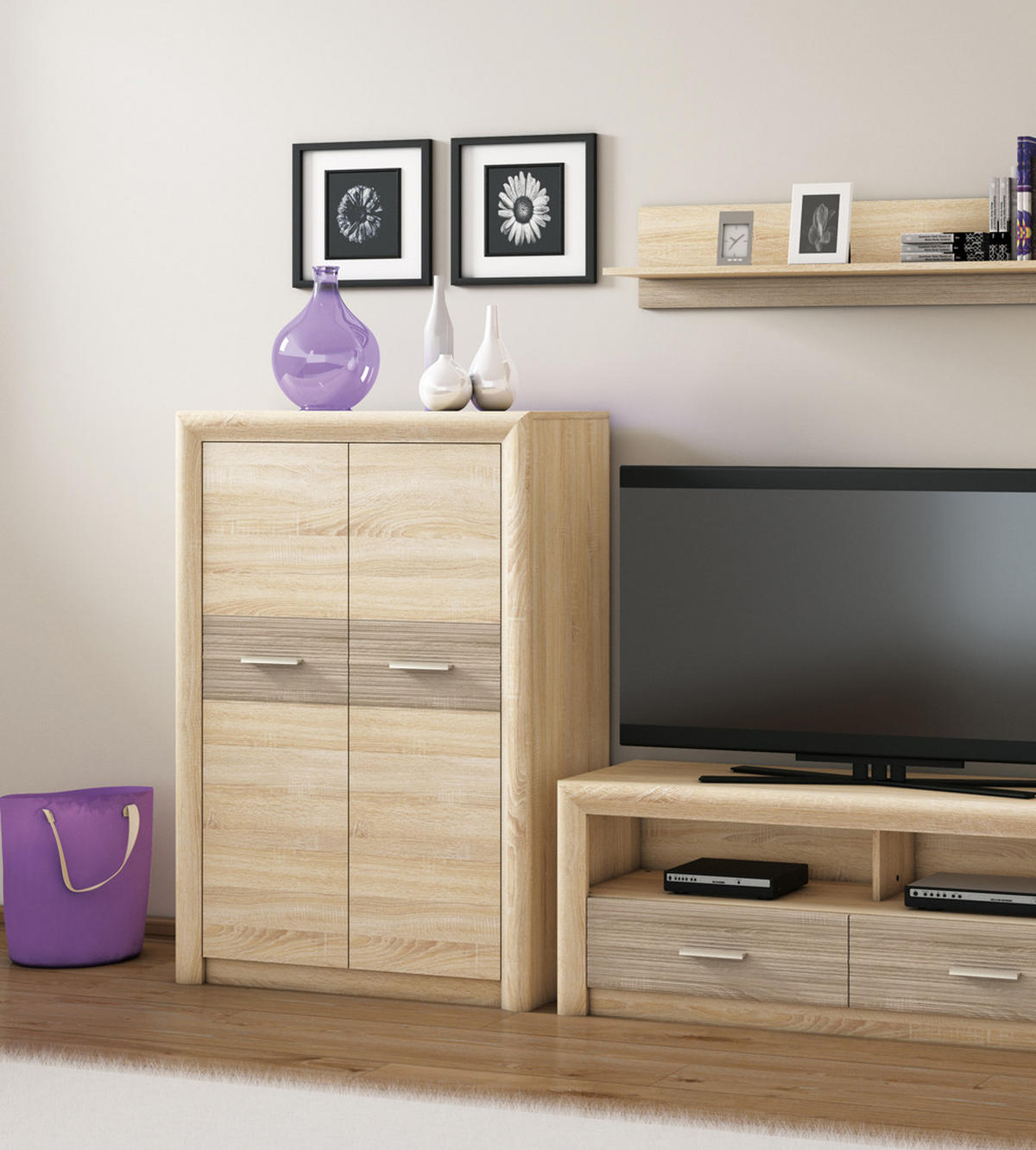 HIGHBOARD Castel Sonoma Eiche / Sonoma Trüffel 92 / 43 / 133cm - Braun/Sonoma Eiche, Holz/Holzwerkstoff (92/133/43cm) - Feldmann-Wohnen
