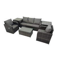 GARTENMÖBELSET mit Couchtisch Polyrattan 5-Sitzer - Dunkelgrau/Grau, Glas/Kunststoff - Fimous