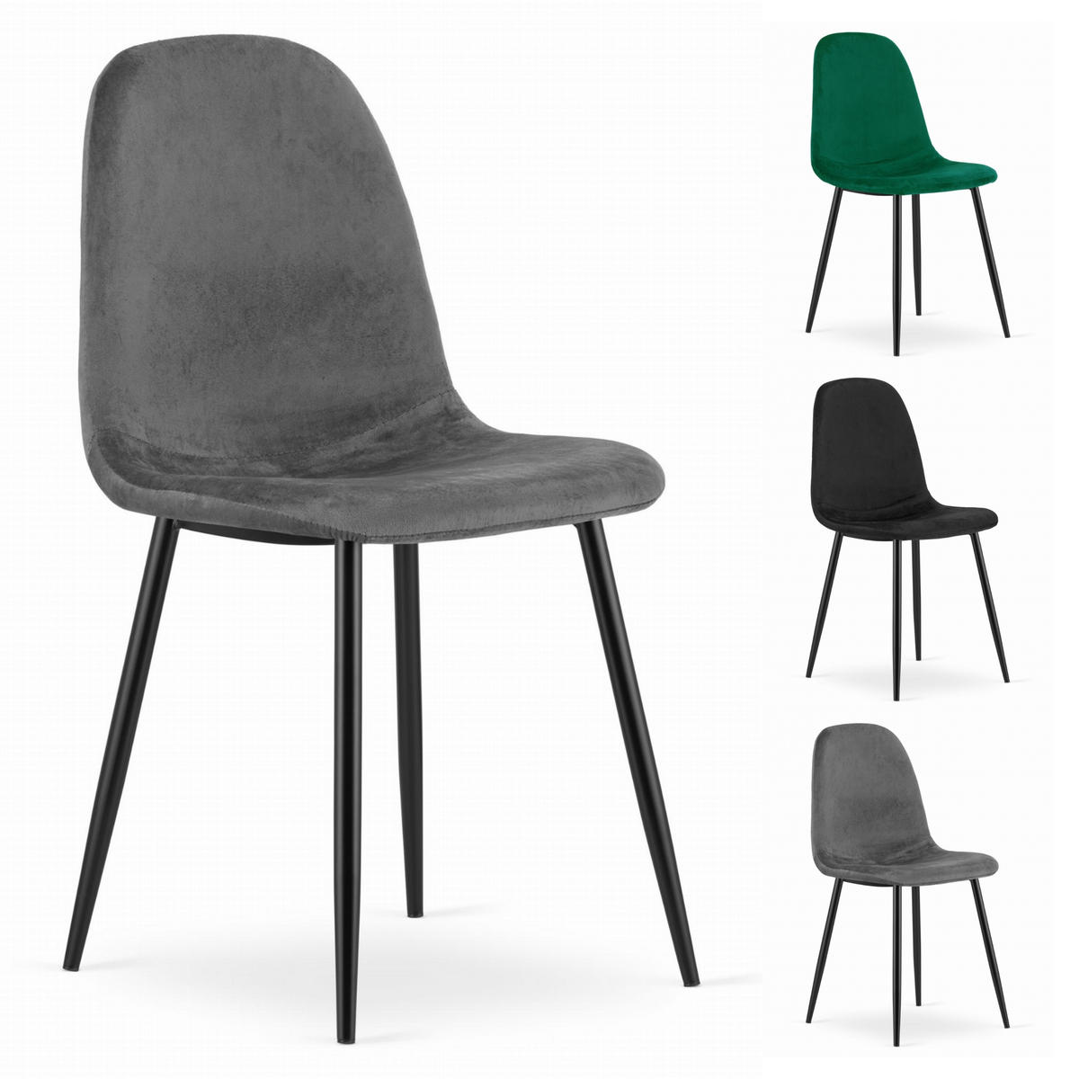 STUHL VERNAZZA 6-er Set, Grau Samtstoff - Anthrazit, Textil/Metall (45/88/51cm) - Komodee