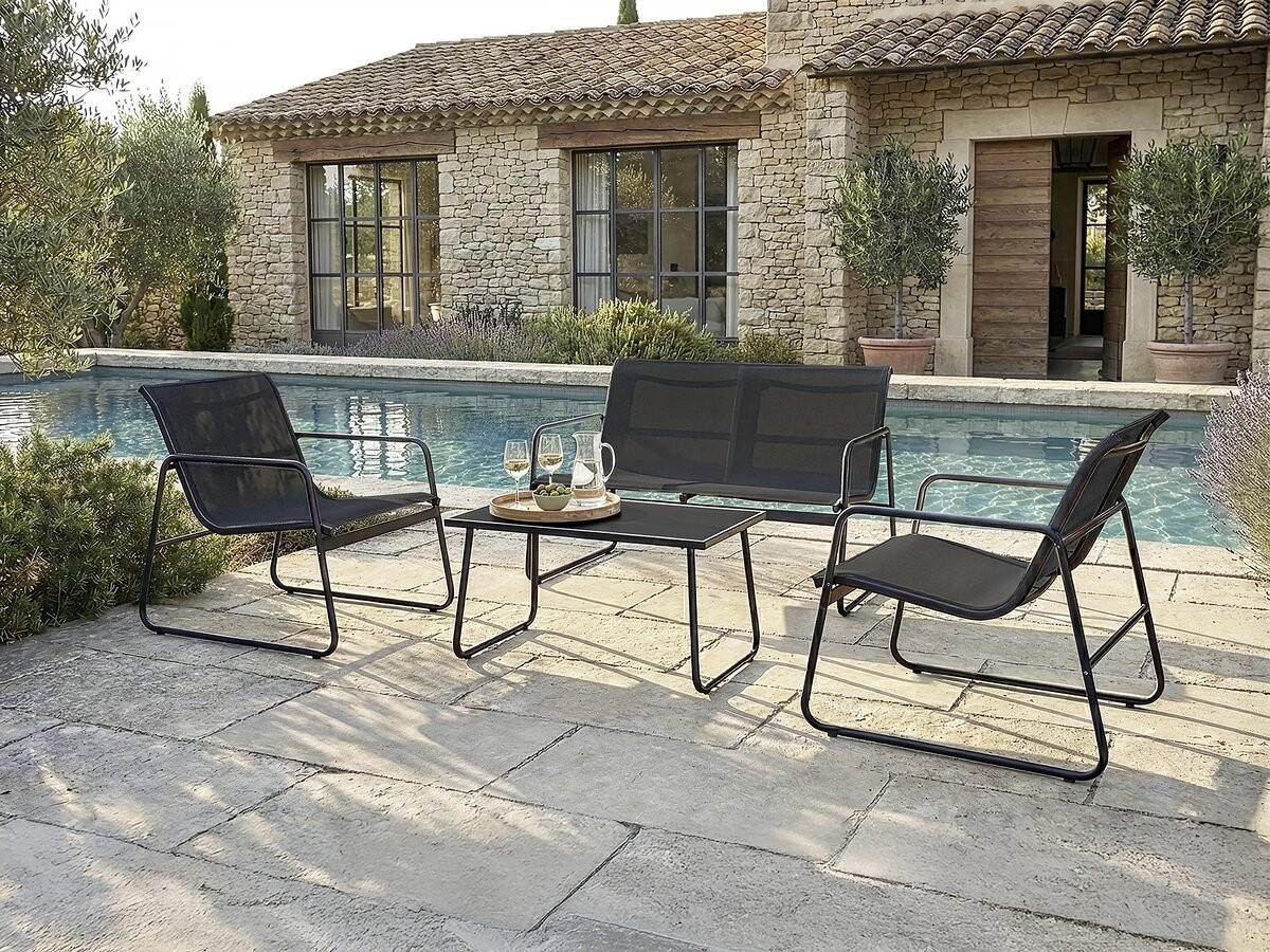 LOUNGEGARNITUR Fortaleza 4-Sitzer Schwarz - Schwarz, Glas/Metall - Habitat Garten