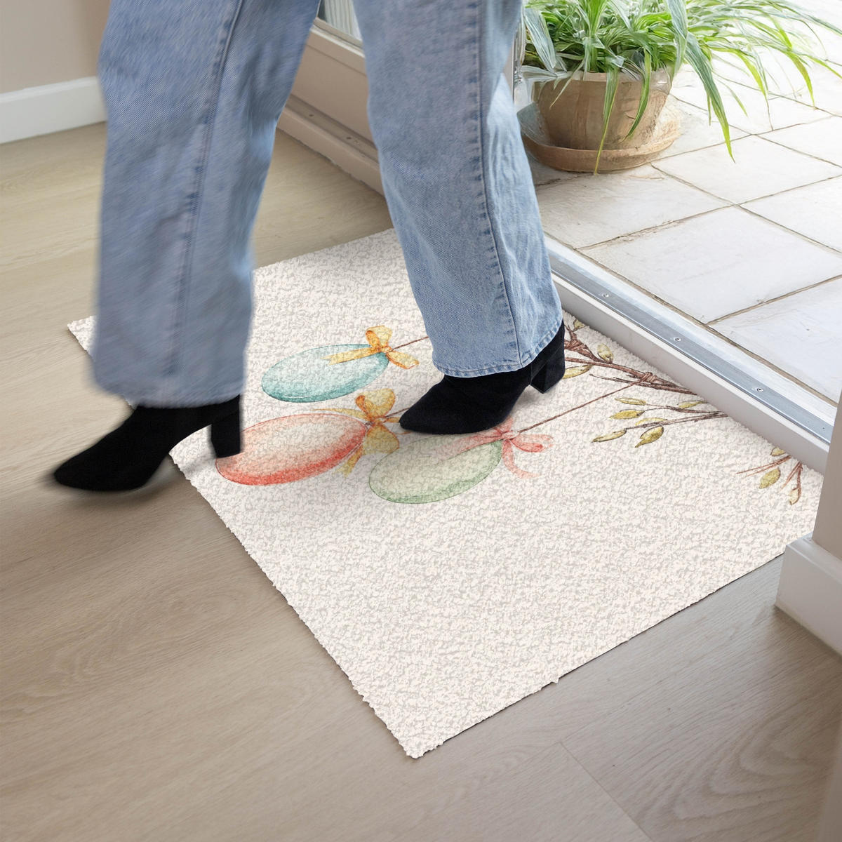 FUSSMATTE Osterkuchen - Schleife - Eier 90x60 cm - Creme, Kunststoff (60/90cm) - MuchoWow