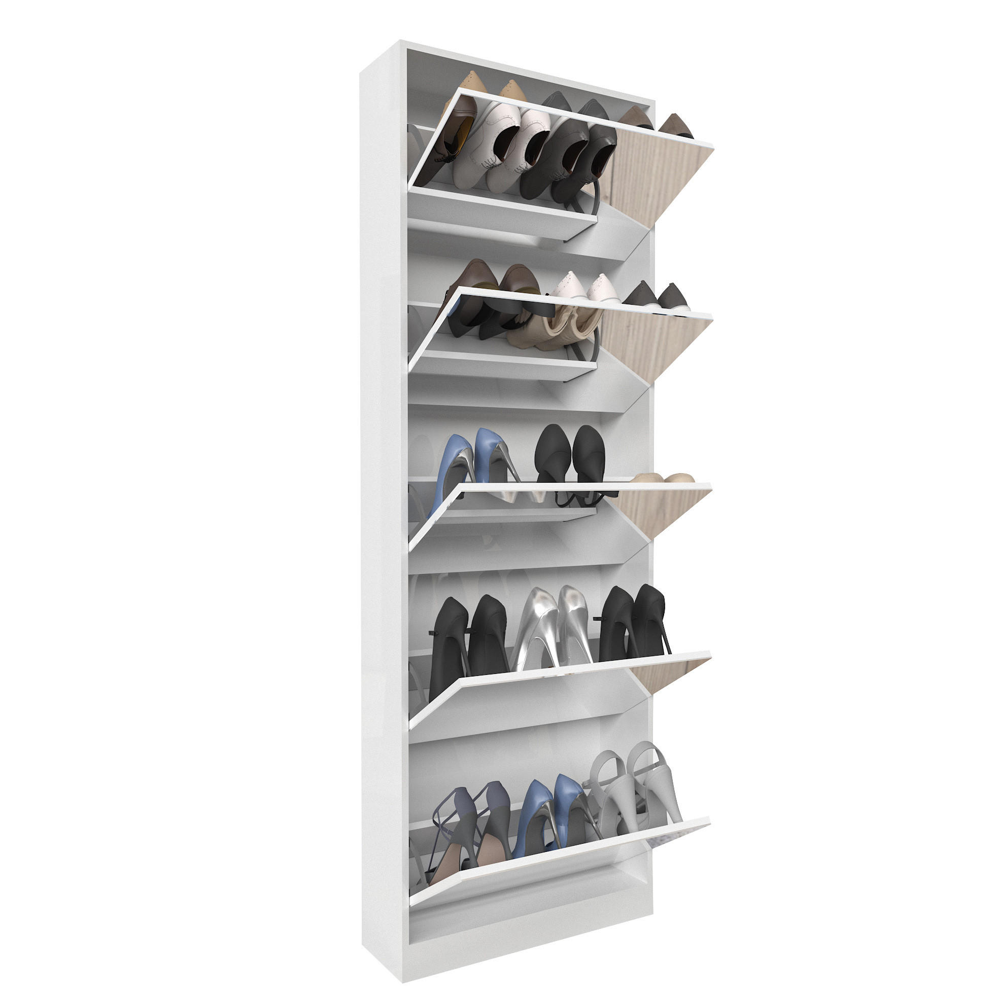 SCHUHSCHRANK 185 cm in Weiß mit Ganzkörperspiegel und platzsparendem Design - Weiß, Holzwerkstoff (63/185/19.6cm) - Flora Grace