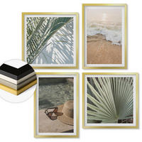 WANDBILDER 4er Set - 50x50 cm & 40x60 cm Goldrahmen - Strandhut und Sonnenbrille - Goldfarben, Kunststoff (50/50cm) - ArtPrintCave