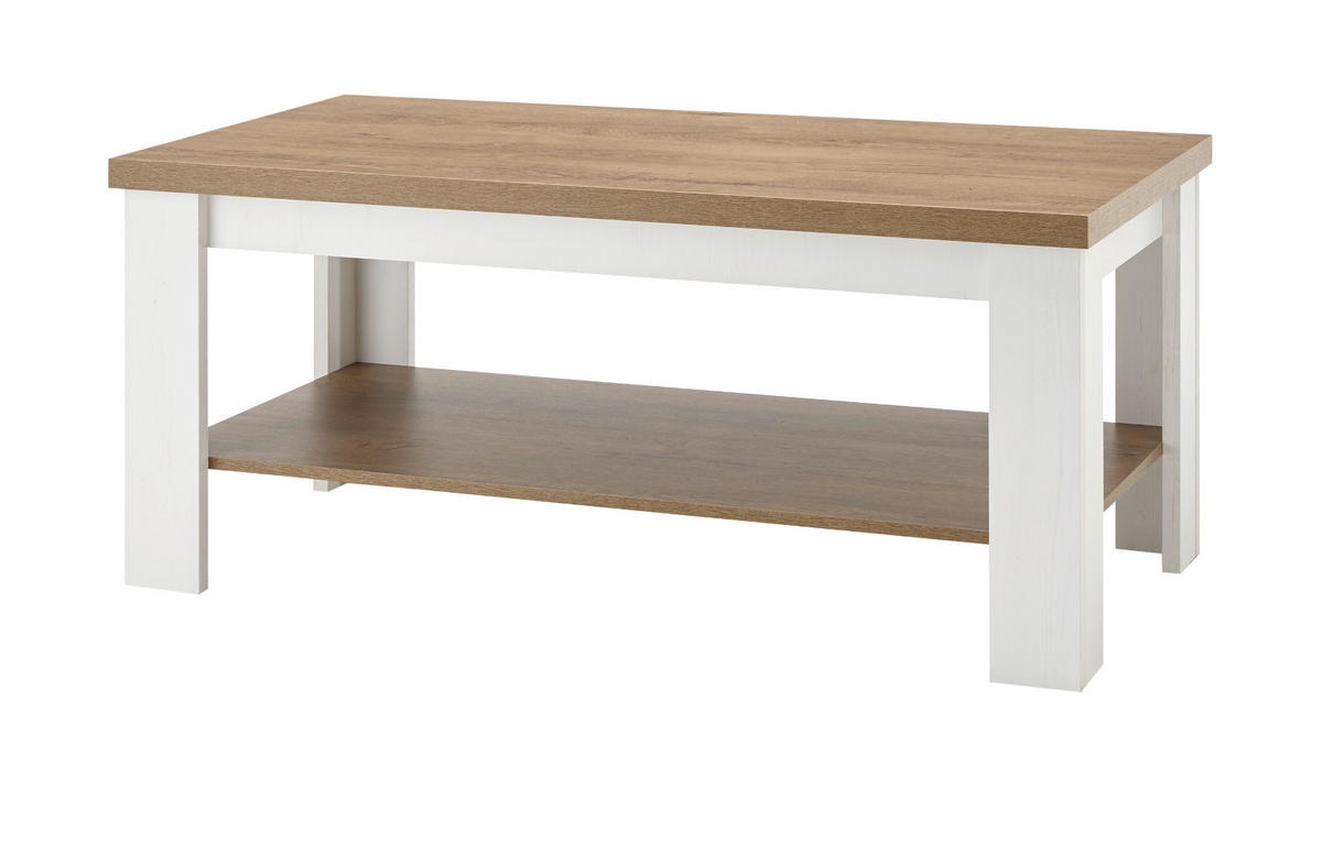 COUCHTISCH weiß Pinie, Eiche hell Landhaus Beistelltisch 120 x 60 cm - Eichefarben/Weiß, Holzwerkstoff (120/60/50cm) - Furn.Design
