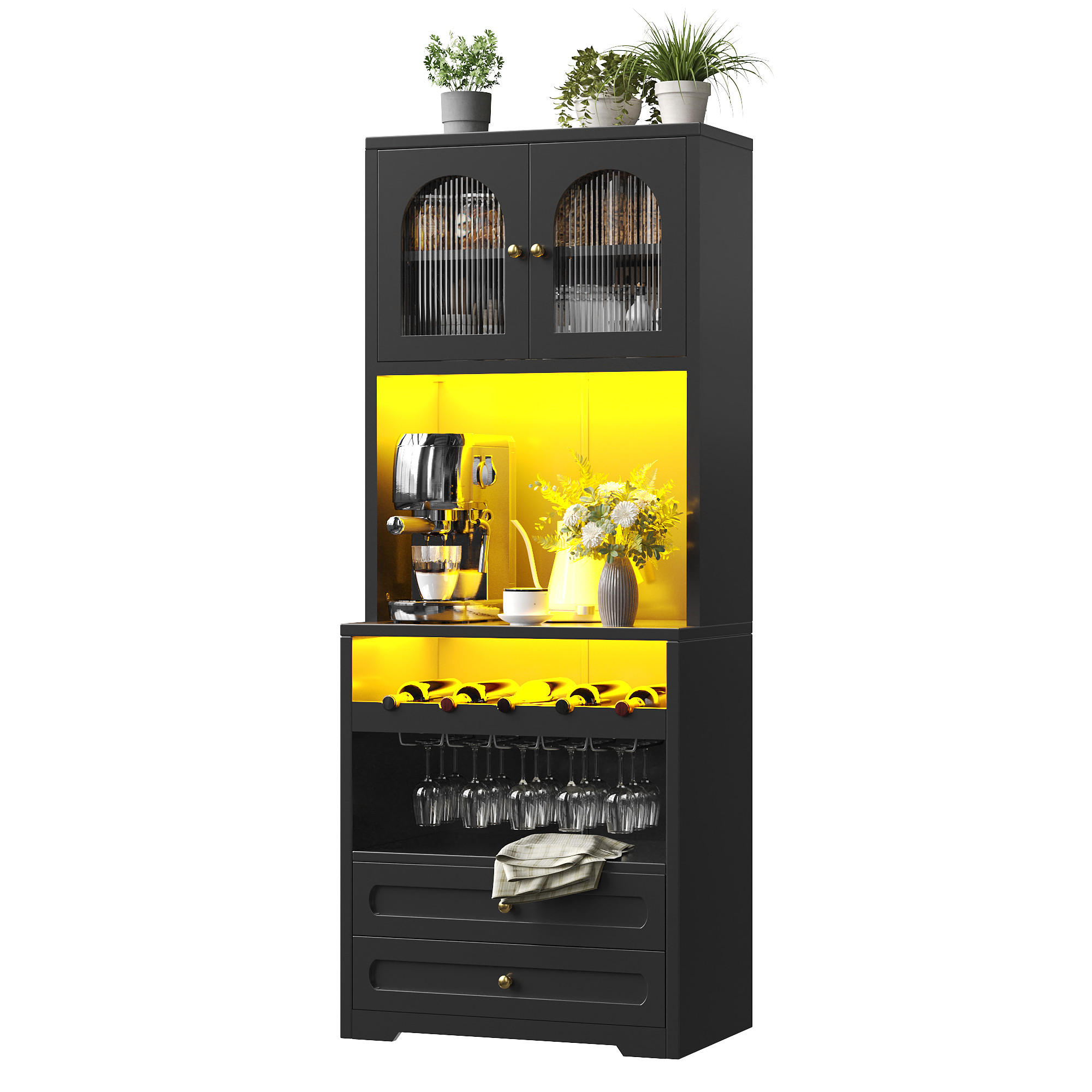 BUFFET DE-38477 70/40/180 cm mit LED-Beleuchtung Schwarz - Schwarz, Holzwerkstoff (70/180/40cm) - ComfortXL