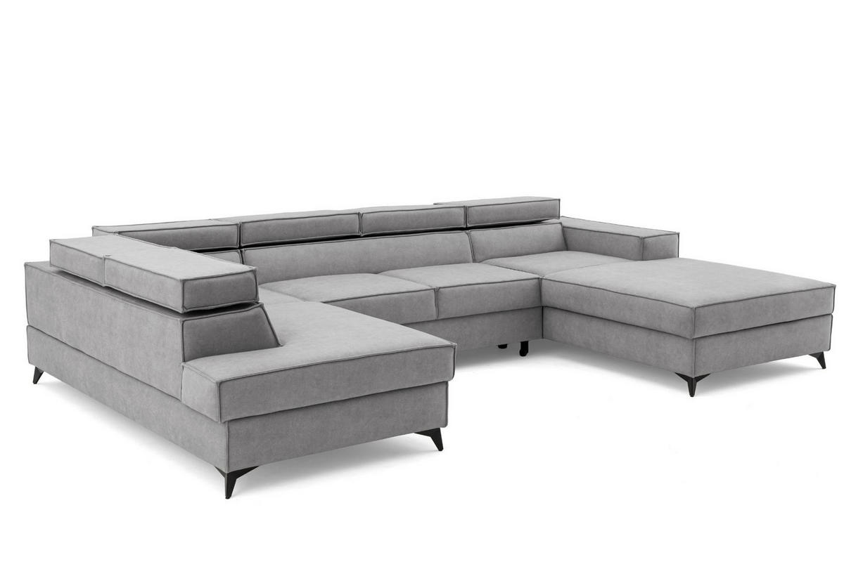 ECKSOFA PURE U Links mit Schlaffunktion 127x270 Velours Hellgrau - Hellgrau/Schwarz, Holz/Textil (340/204cm) - Muffo