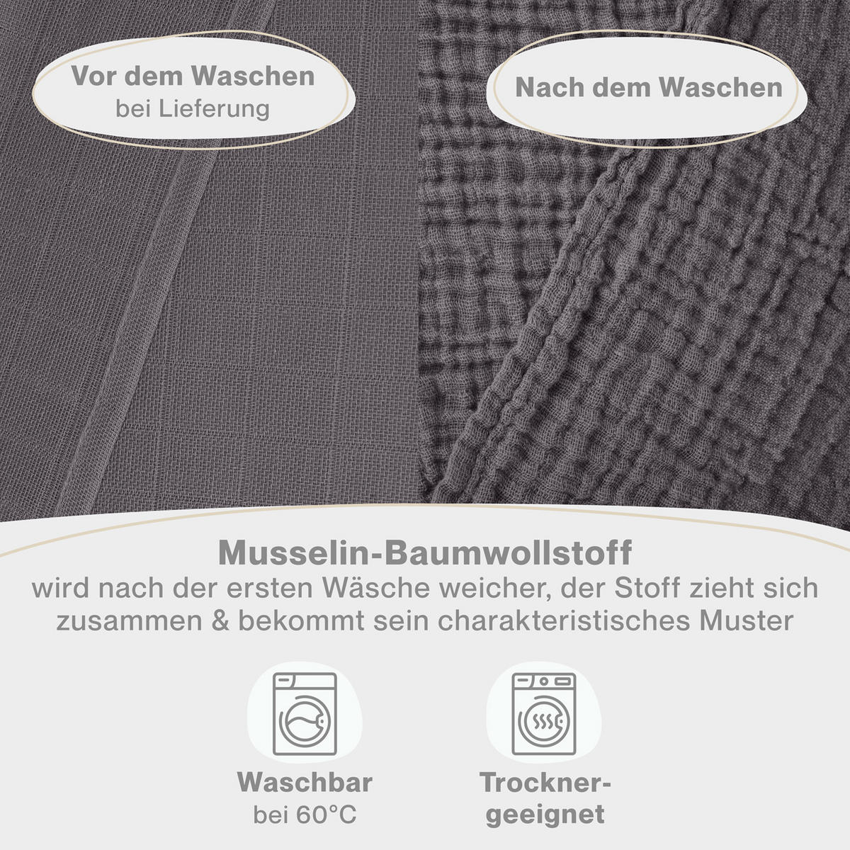 SPUCKTÜCHER 70/70 cm, 100% Baumwolle für Babys, Dunkelgrau, 5er-Set - Dunkelgrau, Textil (70/70cm) - Laleni