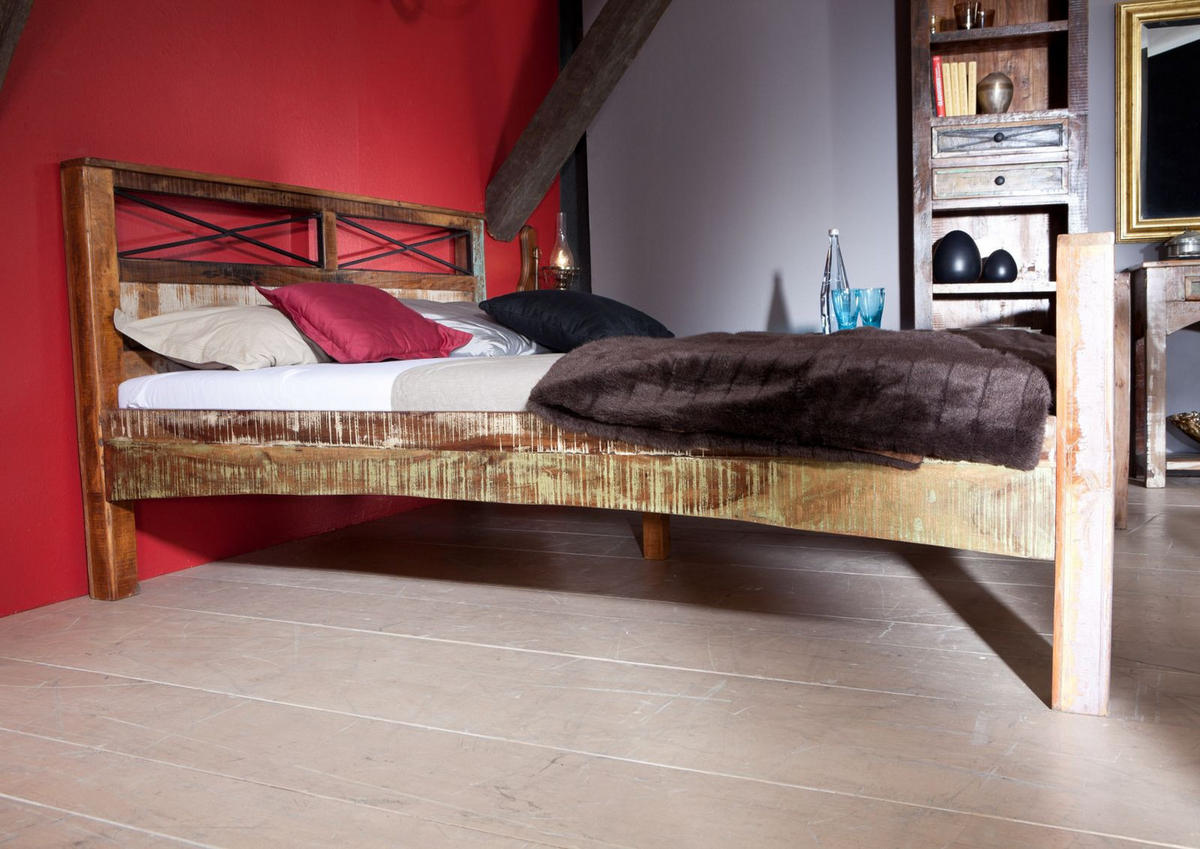 HOLZBETT Altholz 160x200x100 mehrfarbig lackiert NATURE OF SPIRIT #46 - Multicolor, Holz (160/200cm) - Massivmoebel24