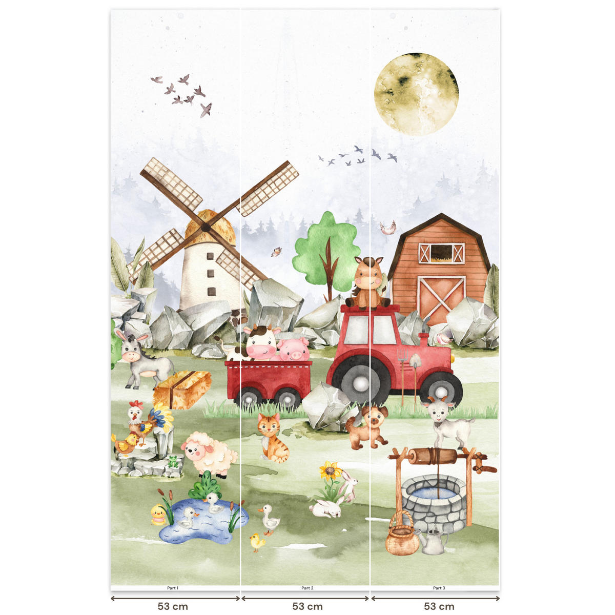 KINDERTAPETE - Bauernhof - Traktor - Kinder - Tiere - 160x240 cm - Weiß, Papier (160/240cm) - OnlyWow