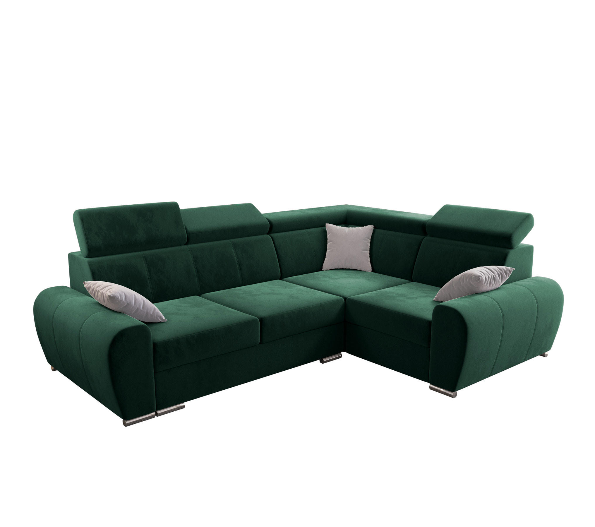 ECKSOFA APOLLO KN08, Eckcouch in L-Form mit Schlaffunktion, Farbe: Grün, Velourstoff, Ottomane Rechts - Grün, Textil (255/190cm) - O-Sofa