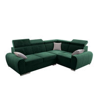 ECKSOFA APOLLO KN08, Eckcouch in L-Form mit Schlaffunktion, Farbe: Grün, Velourstoff, Ottomane Rechts - Grün, Textil (255/190cm) - O-Sofa