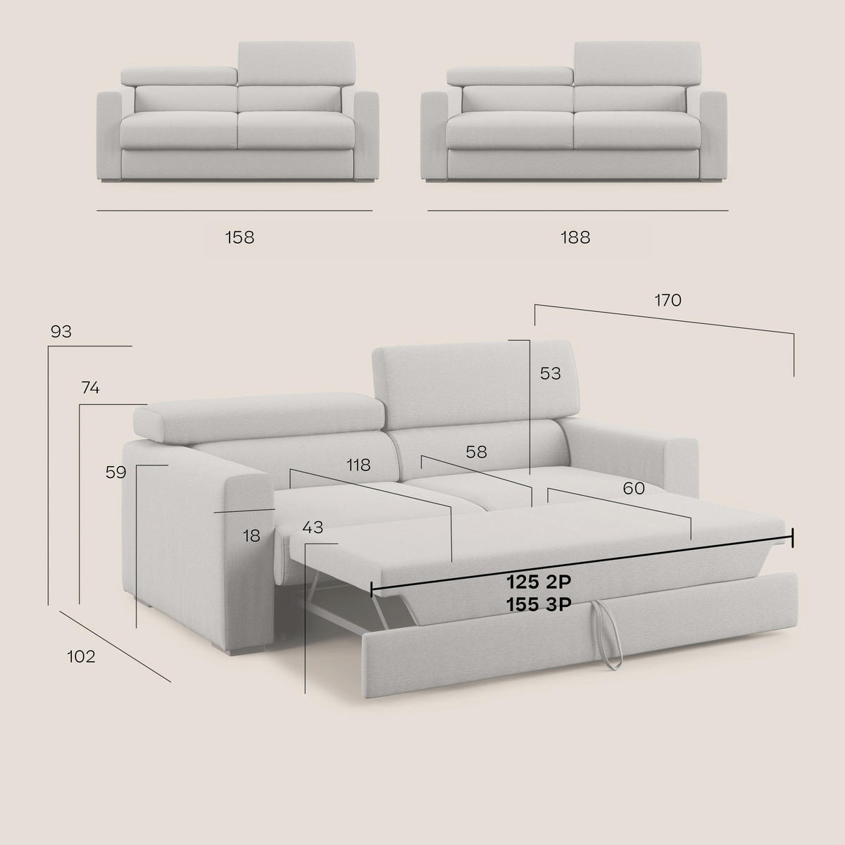 LINEARSOFA Dylan - Taupe, Textil (188/89/100cm) - Divani.store
