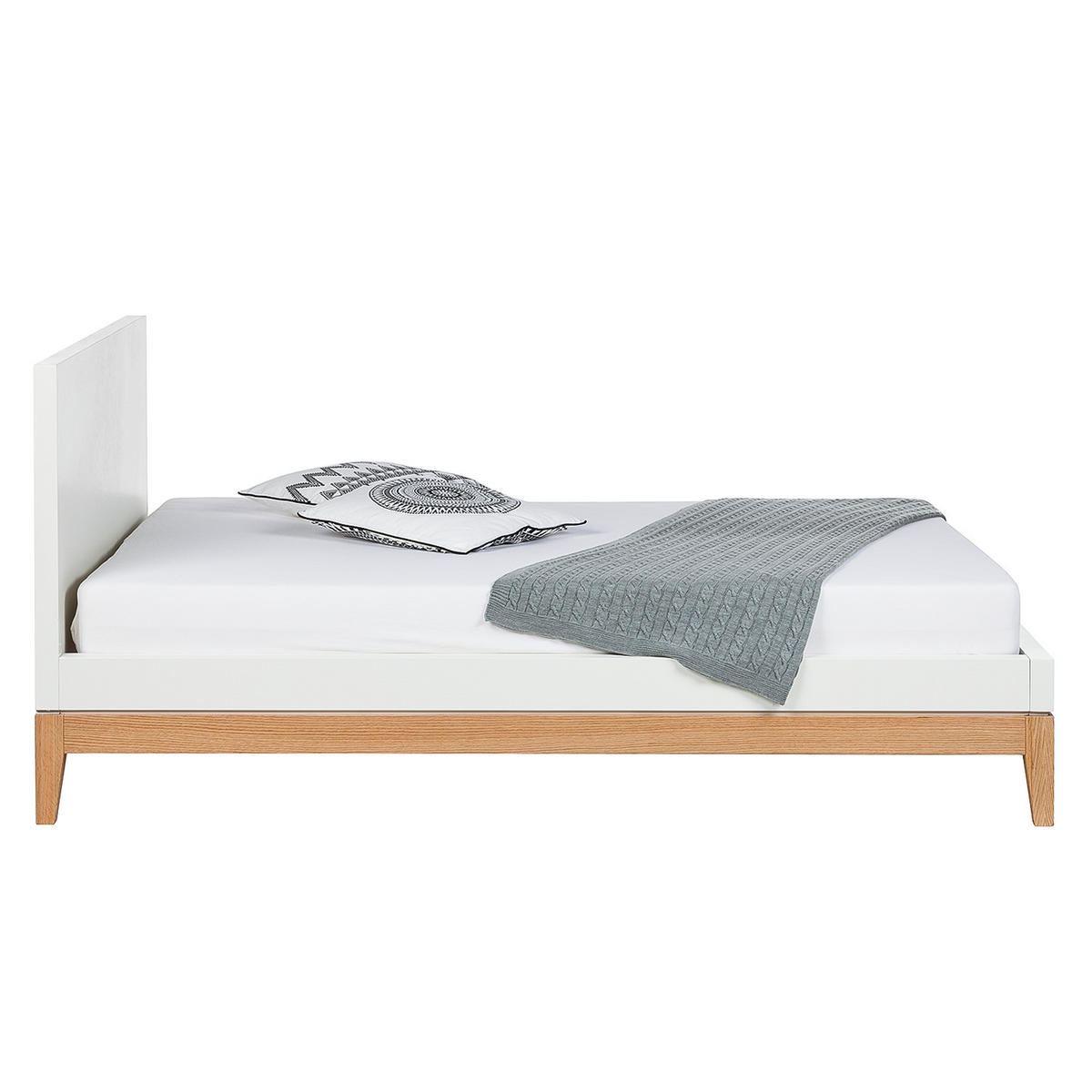 BETT - Höhe 96 cm - Beige/Weiß, Eichenholz/Holzwerkstoff (140/200cm) - home24