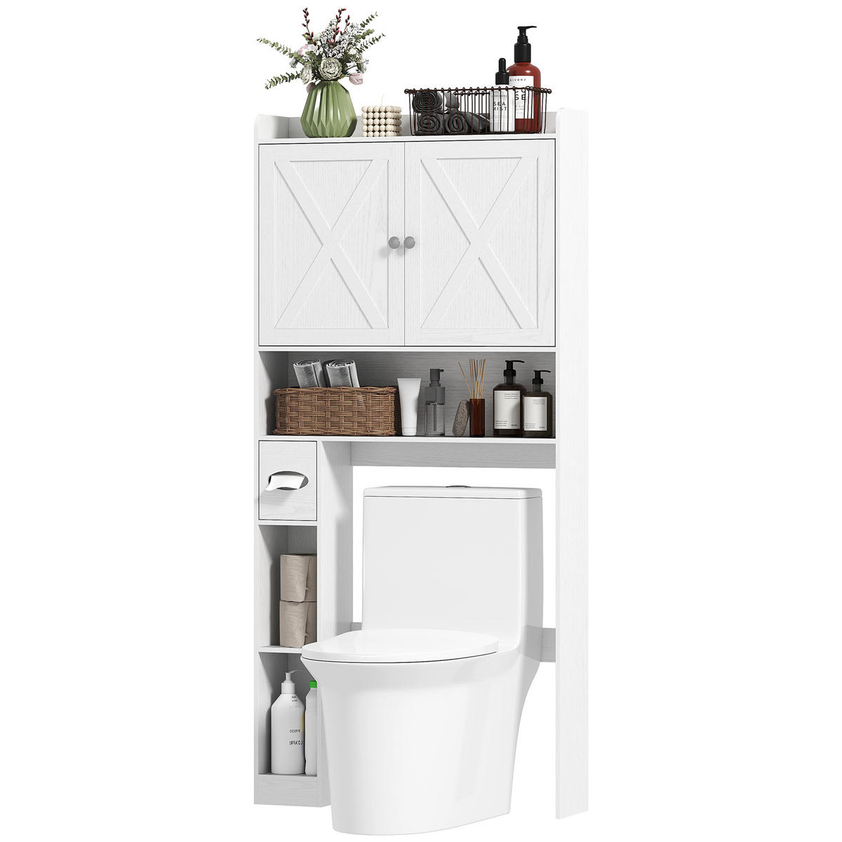 BADEZIMMERREGAL DE-15910 mit Scheunentür Weiß - Weiß, Holzwerkstoff (19.6/172/81.5cm) - ComfortXL