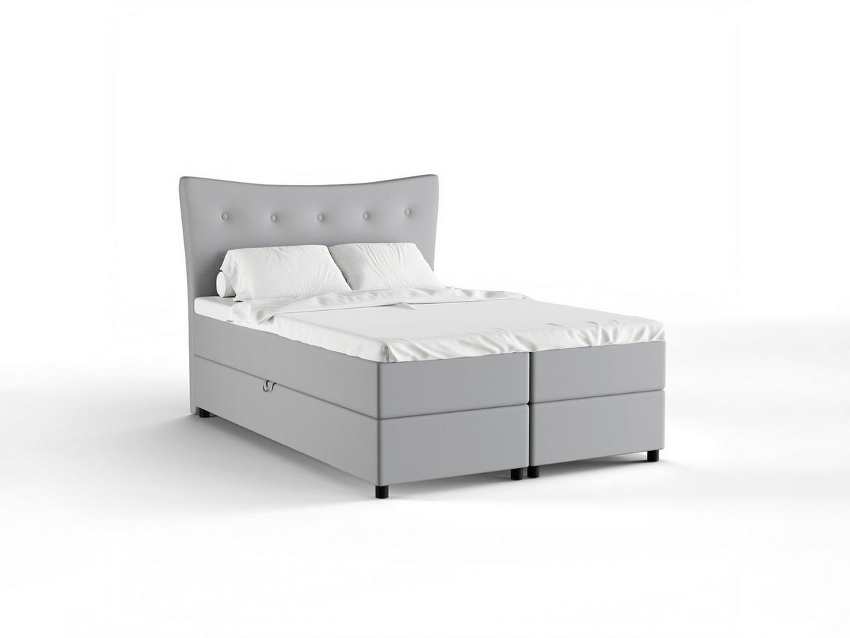 BOXBETT Nevada 140 x 200 cm Doppelbett mit hochwertiger Bonell-Matratze und Topper - grau - Grau, Holz (140/200cm) - Panda Möbel