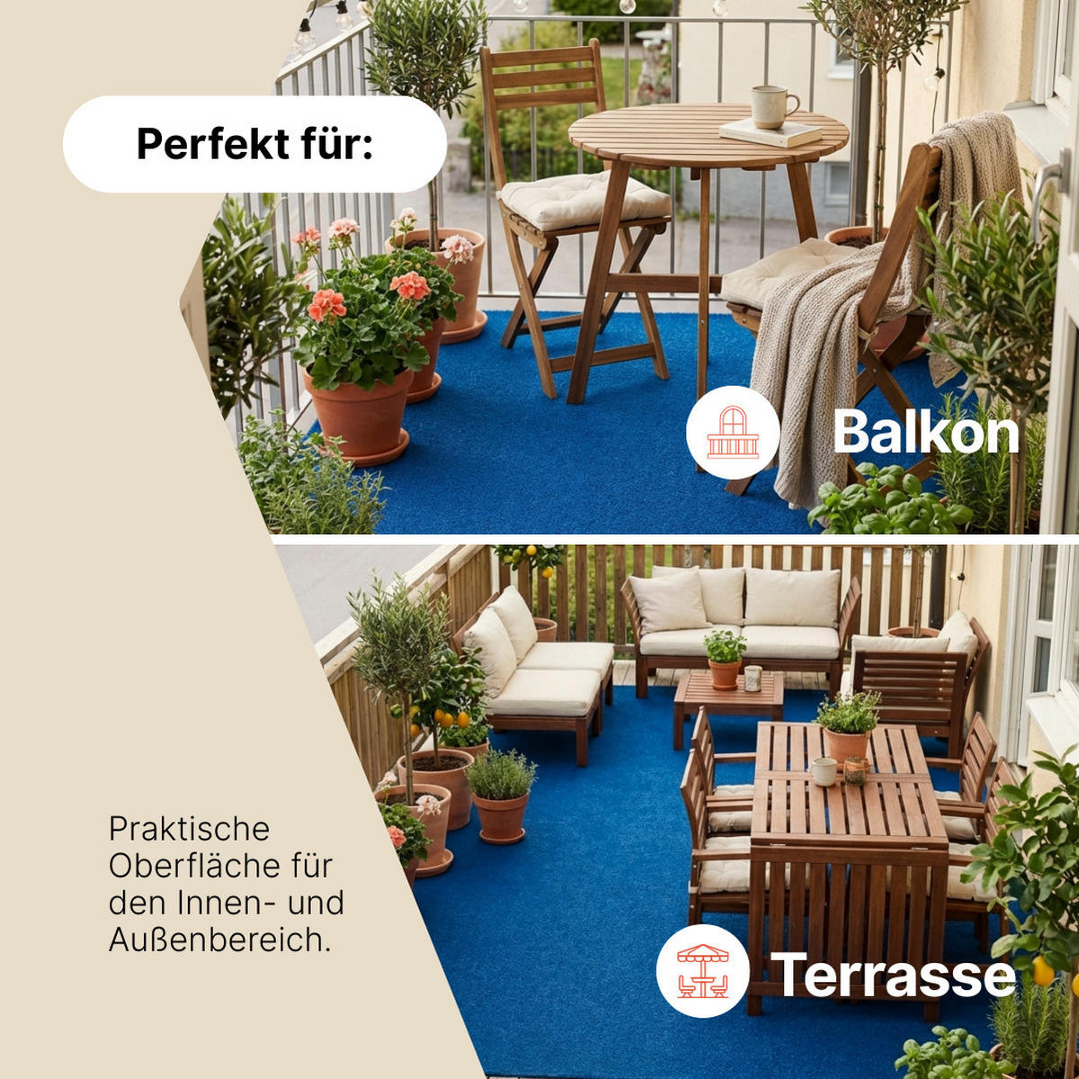 KUNSTRASEN Magic Forest 6,5 mm – Rasenteppich für Balkon, Terrasse & Garten, wetterfest 300/200 cm - Blau, Textil (300/200cm) - Tapiso