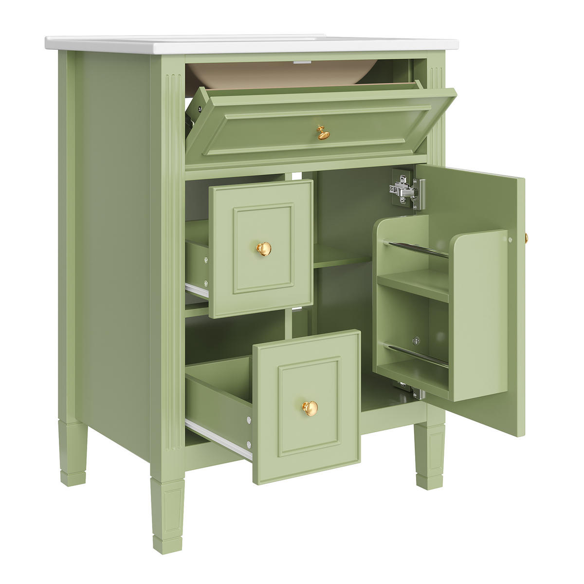 BADEZIMMERSCHRANK Grün Hochglanz Klapptür Schubladen 61cm - Grün, Keramik (61/86/47cm) - FLIEKS