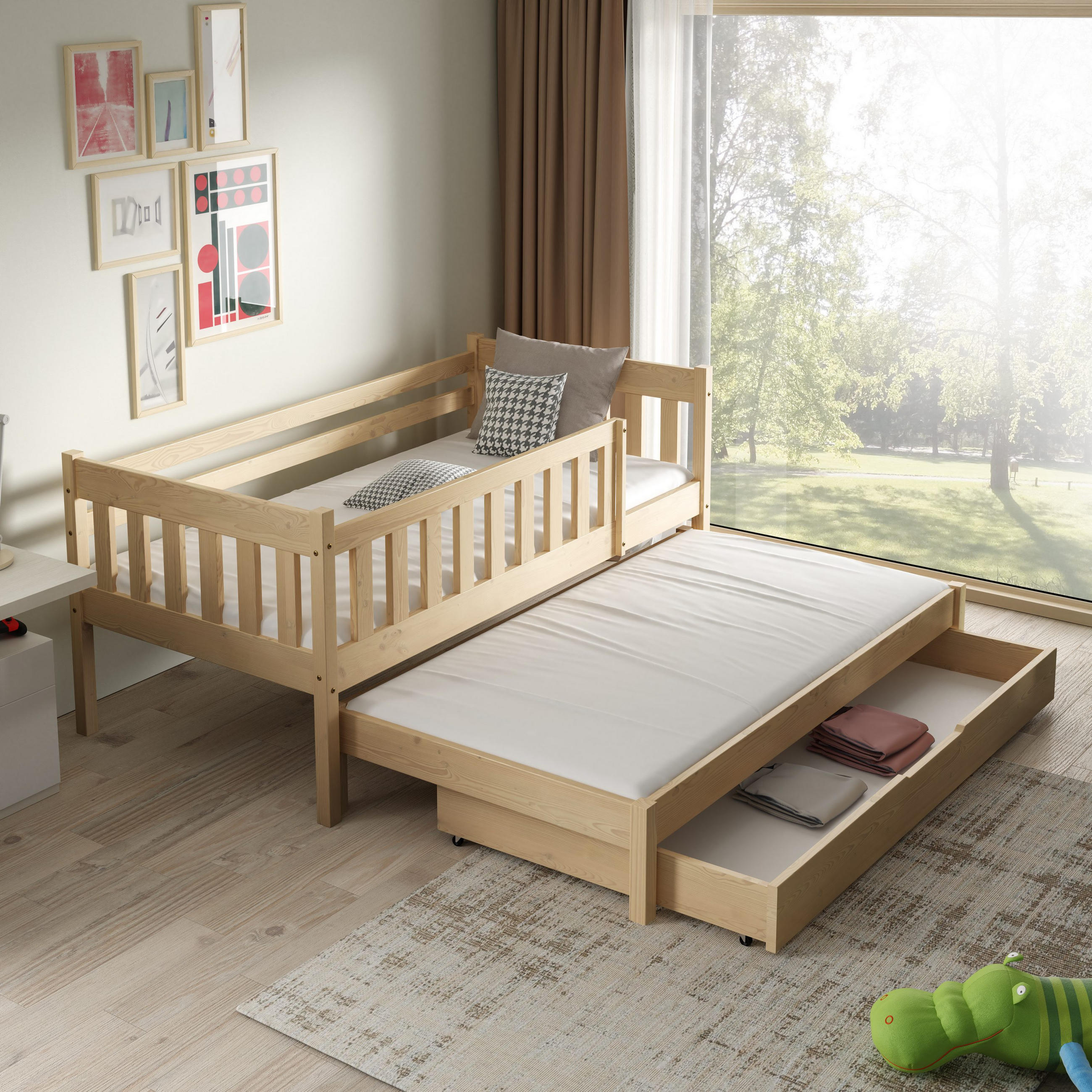 ETAGENBETT STELLA mit Bettkasten 80x160 cm Kieferfarben - Kieferfarben, Holz (80/160cm) - MASSENO