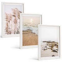 BILDER SET 3er Set - 40x60 cm Weißer Rahmen - Strandgras, Wellen, Steine, Boho-Stil - Weiß, Kunststoff (40/60cm) - TULUP