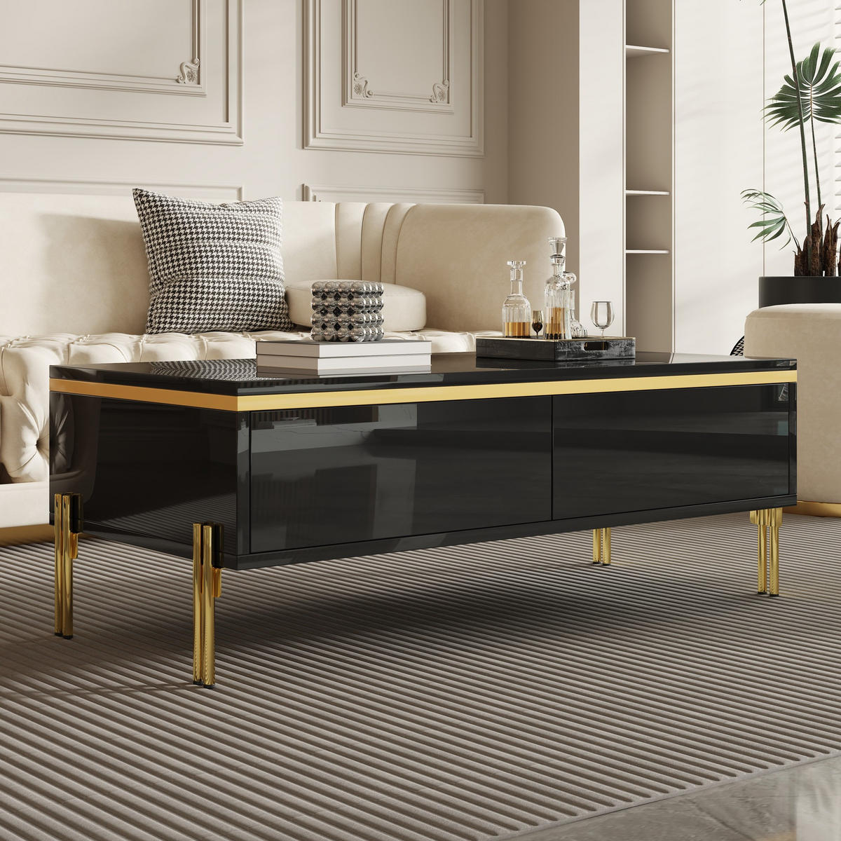 COUCHTISCH 100x50 Hochglanz Multifunktion Wohnzimmertisch - Schwarz, Holzwerkstoff (100/50/36cm) - FLIEKS