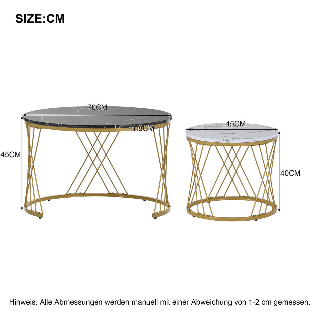 KLUBSKA miza, komplet 2 kosov 70/70/45 in 45/45/40 cm MDF črna z marmornim dekorjem - črna, leseni material (70/70/45cm) - BEAOK