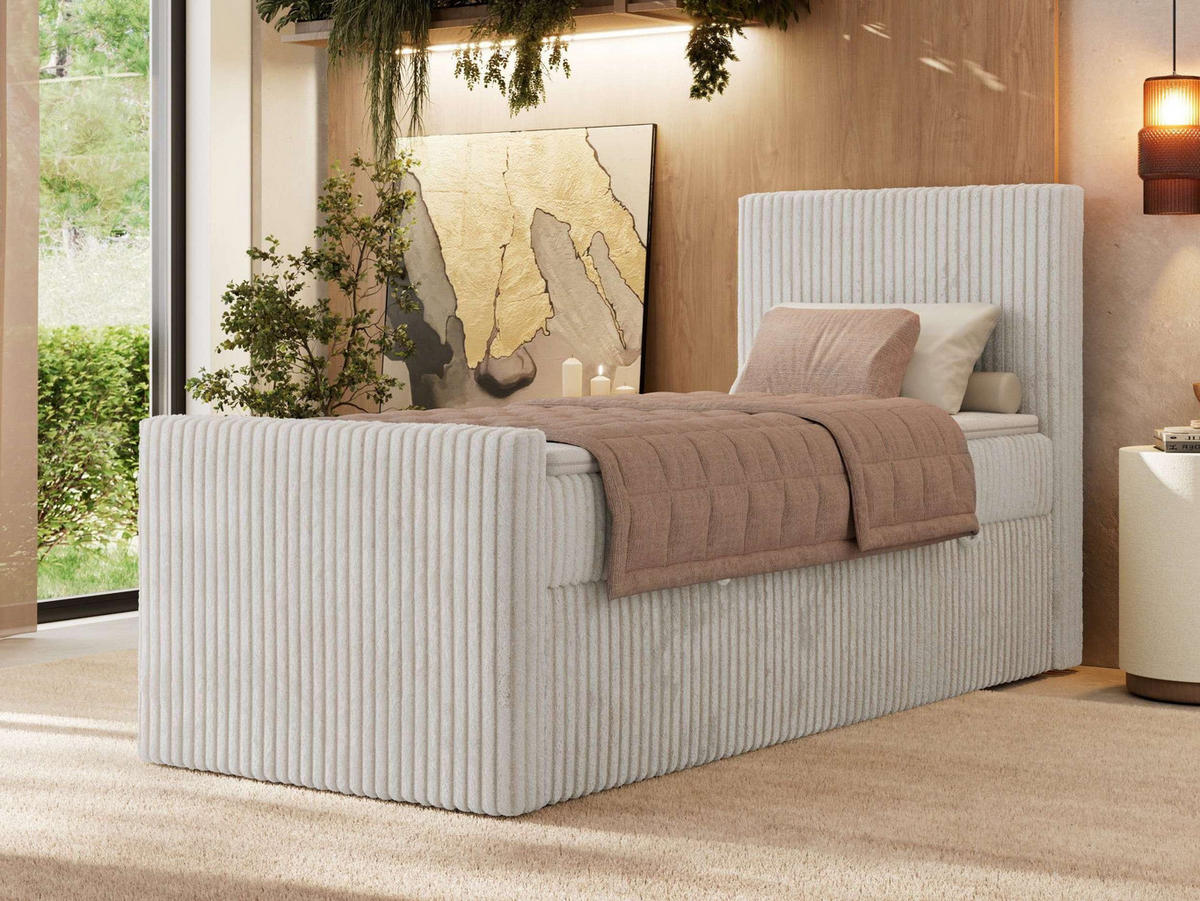 BOXBETT TILIANO DUO 90/200 - Beige Cord - H3 - Topper Visco - Rechts Seite - Beige, Textil (90/200cm) - MKS