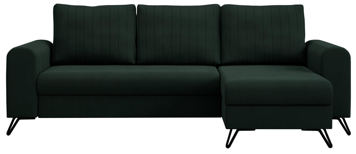 ECKSOFA Axel Samt Grün - Schwarz/Grün, Textil/Metall (242/140cm) - MKS
