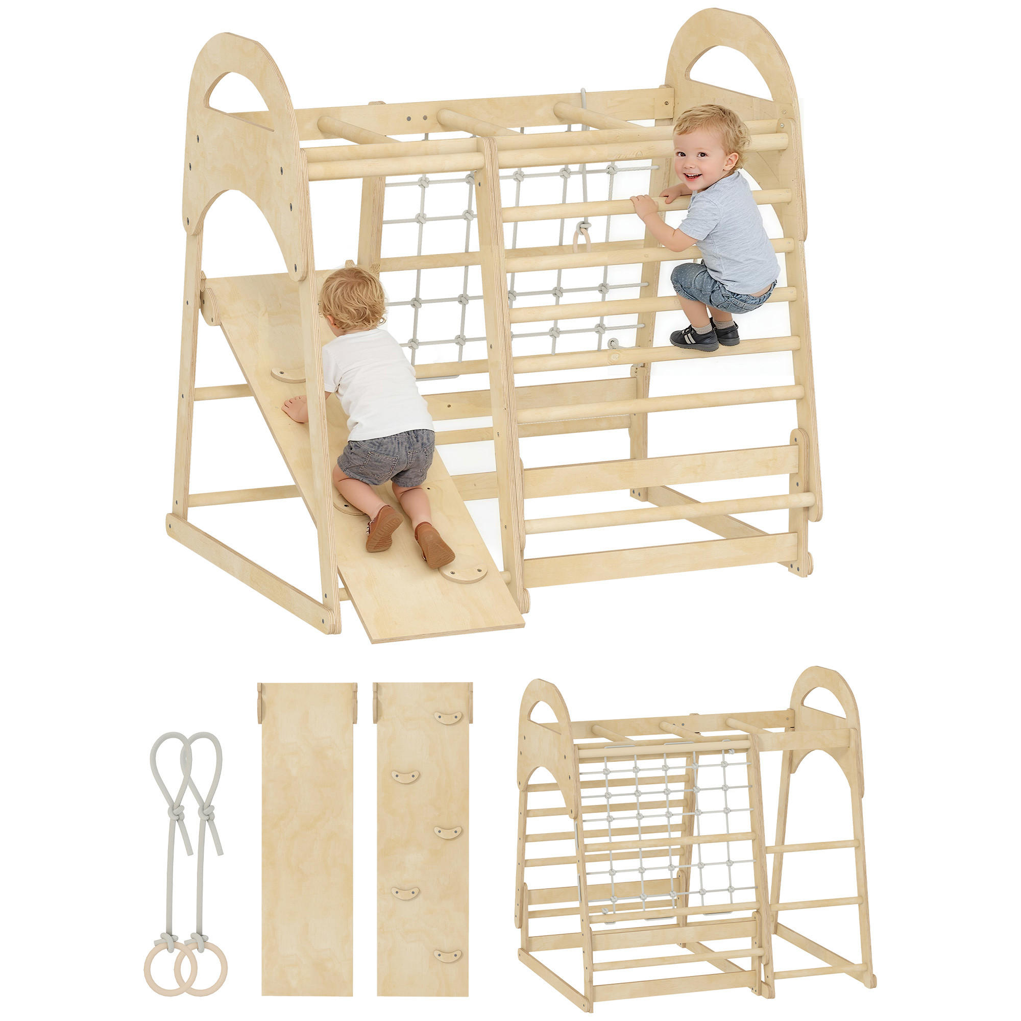KLETTERGERÜST 6-in-1 DE-09878 Holz - Naturfarben, Holz (120/59/108cm) - ComfortXL