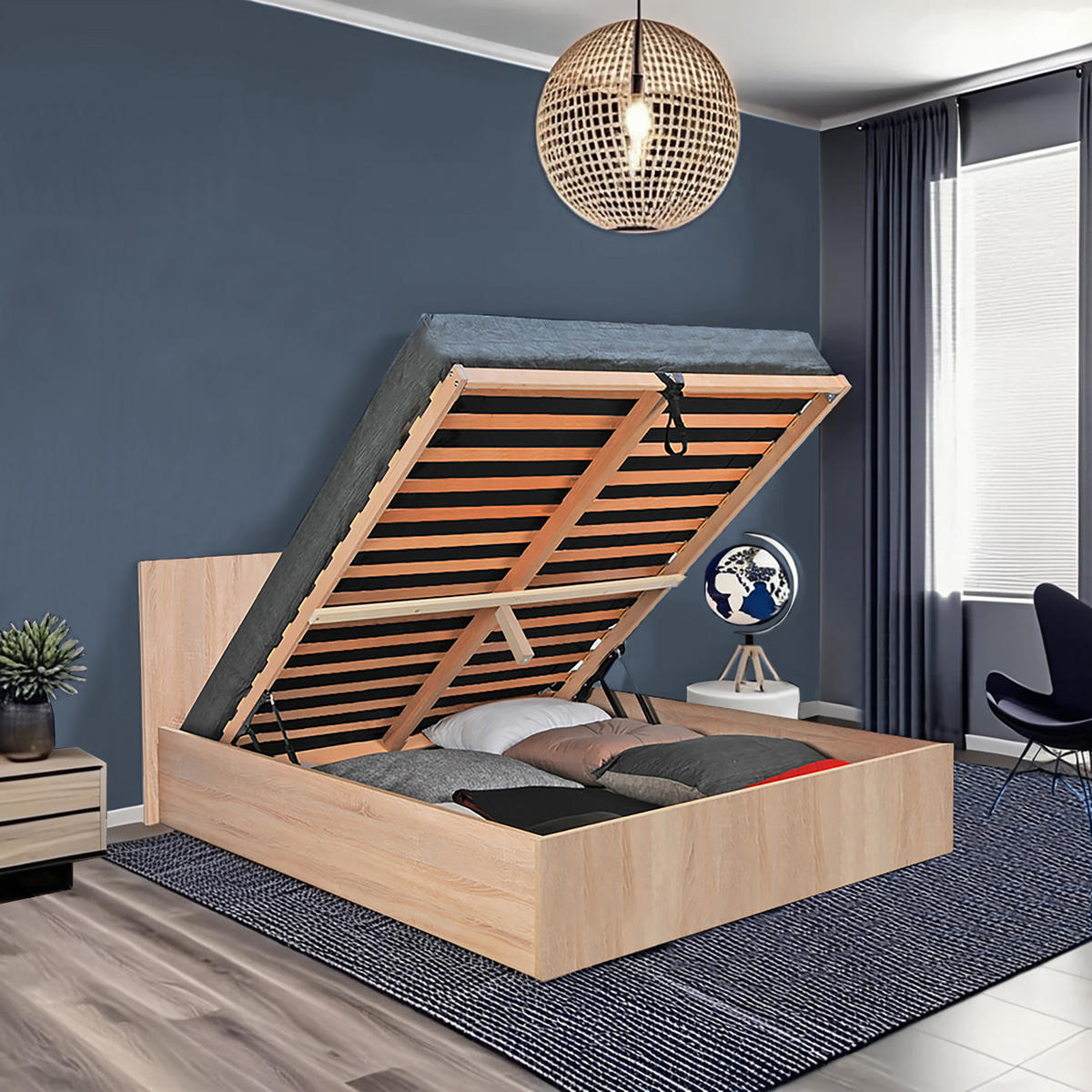 BETTKASTEN MADRID MIT LATTENROST/ Bett 180x200 - Eiche Gebleicht Dekor - Sonoma Eiche, Holzwerkstoff (180/200cm) - Weber Industries