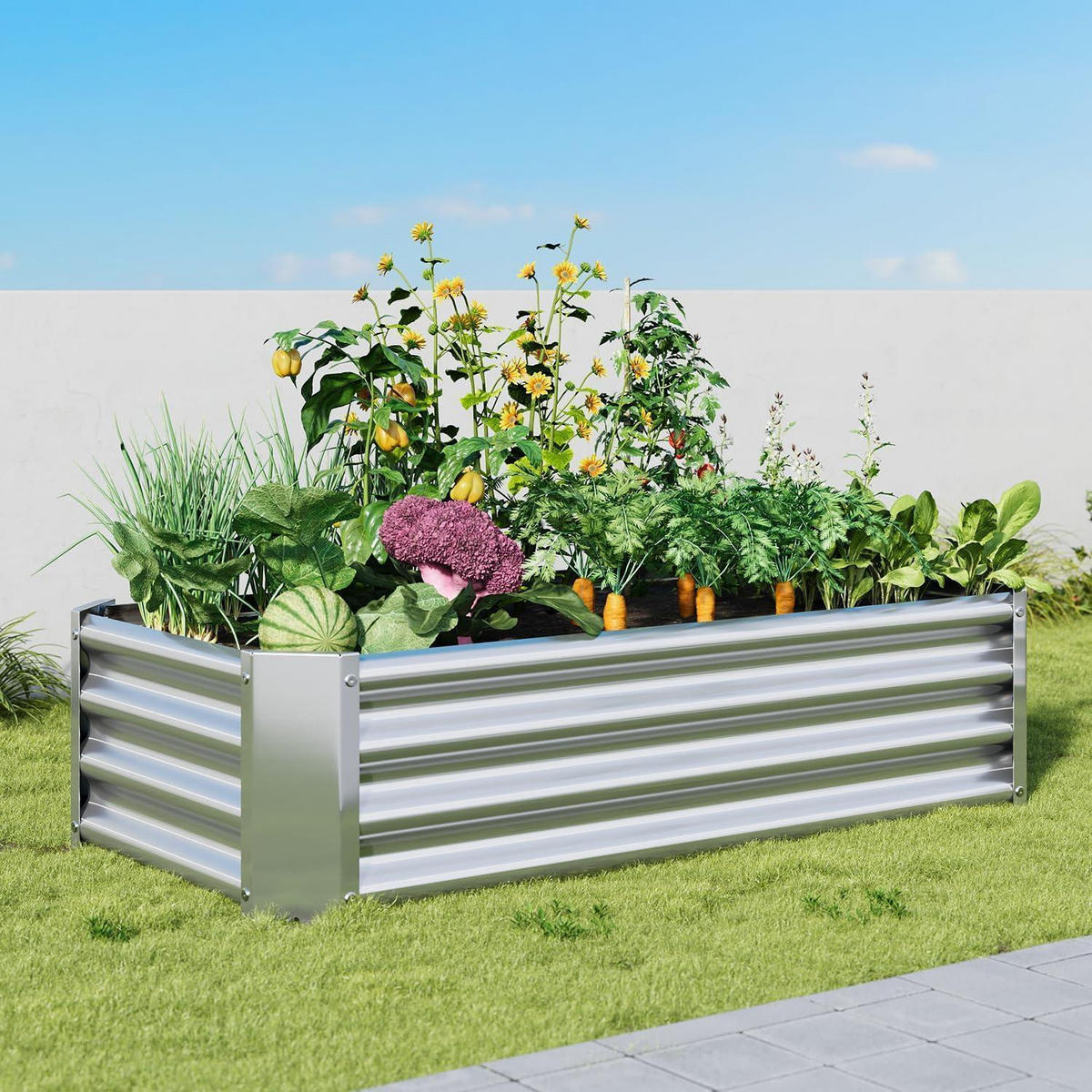 HOCHBEET-SET Metall Silber 120 x 60 x 30 cm - Silberfarben, Metall (60/30/120cm)