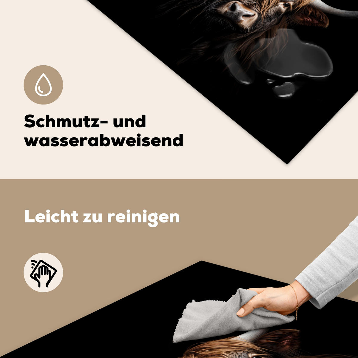 HERDABDECKPLATTE Schottischer Highlander - Porträt - Schwarz - Tier Induktionsmatte 78x78 cm - Braun, Kunststoff (78/78/0.2cm) - MuchoWow