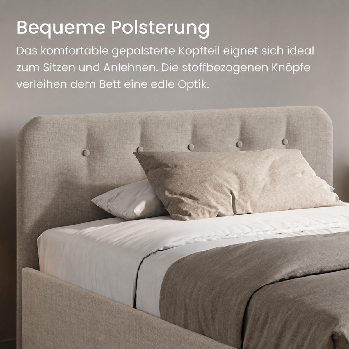 POLSTERBETT mit verstellbarem Lattenrost & Bettkasten, Kaltschaummatratze, 120 x 200 cm in Creme - Creme, Holzwerkstoff/Textil (120/200cm) - Home Collective