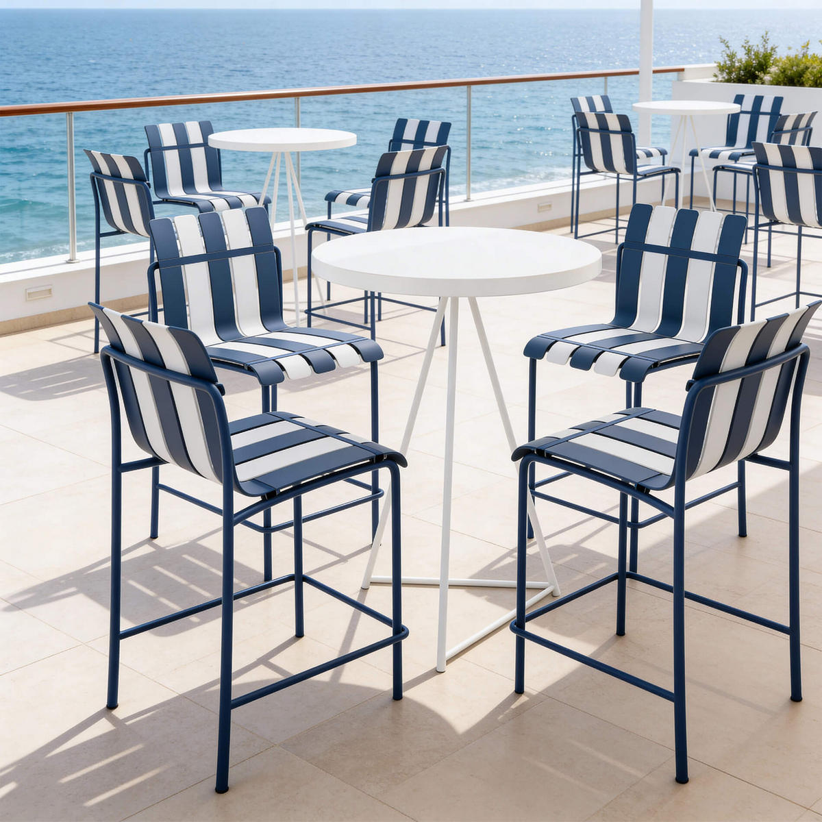 BARHOCKER Weiß Blau 54/49/110 cm 2er-Set - Blau, Metall (54/110/49cm) - Mobili Rebecca