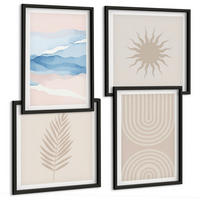 BILDER SET 4er Set - 50x50 cm & 40x60 cm Schwarzer Rahmen - Abstrakte Linien der Sonnenwellen - Schwarz, Kunststoff (50/50cm) - TULUP