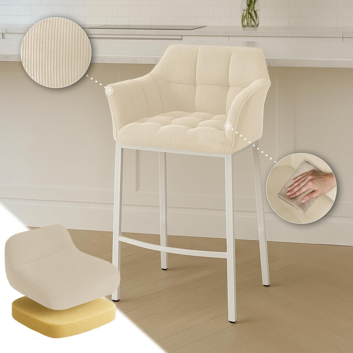 BARHOCKER Metall Creme - Creme/Weiß, Metall (64/110/48cm) - CLP
