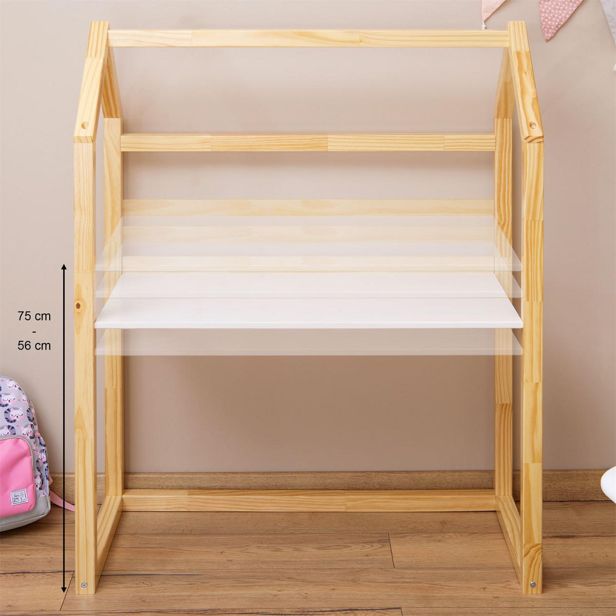 KINDERSCHREIBTISCH TINA - Naturfarben/Weiß, Holz (101/130/49cm) - IDIMEX