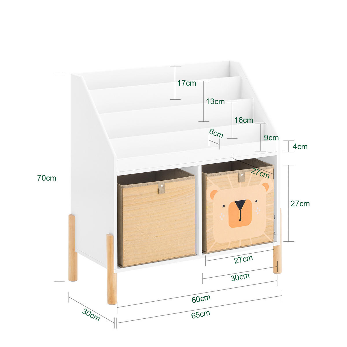 KINDERREGAL Weiß - Weiß/Naturfarben, Holz/Holzwerkstoff (65/70/30cm) - SoBuy