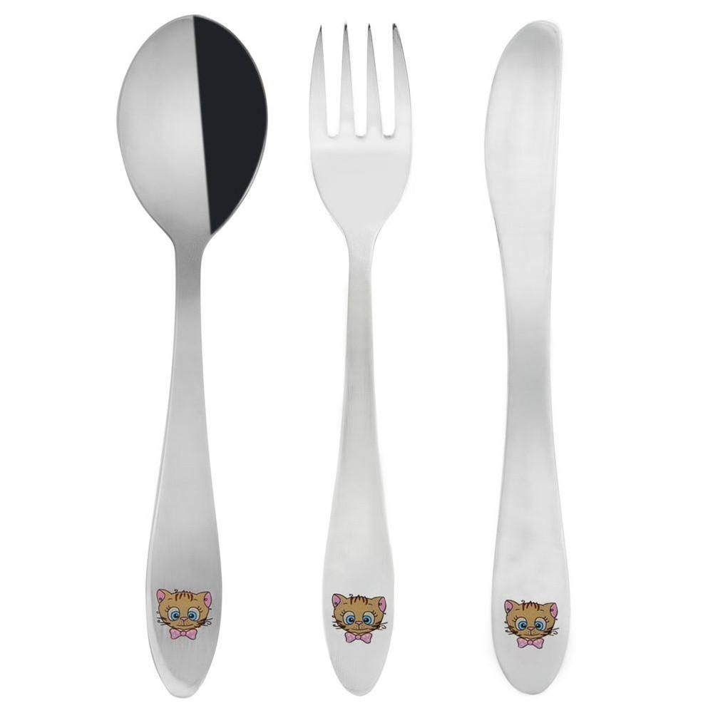 KINDERBESTECK Stahl Cat 3-teilig. - Silberfarben, Metall - Orion 