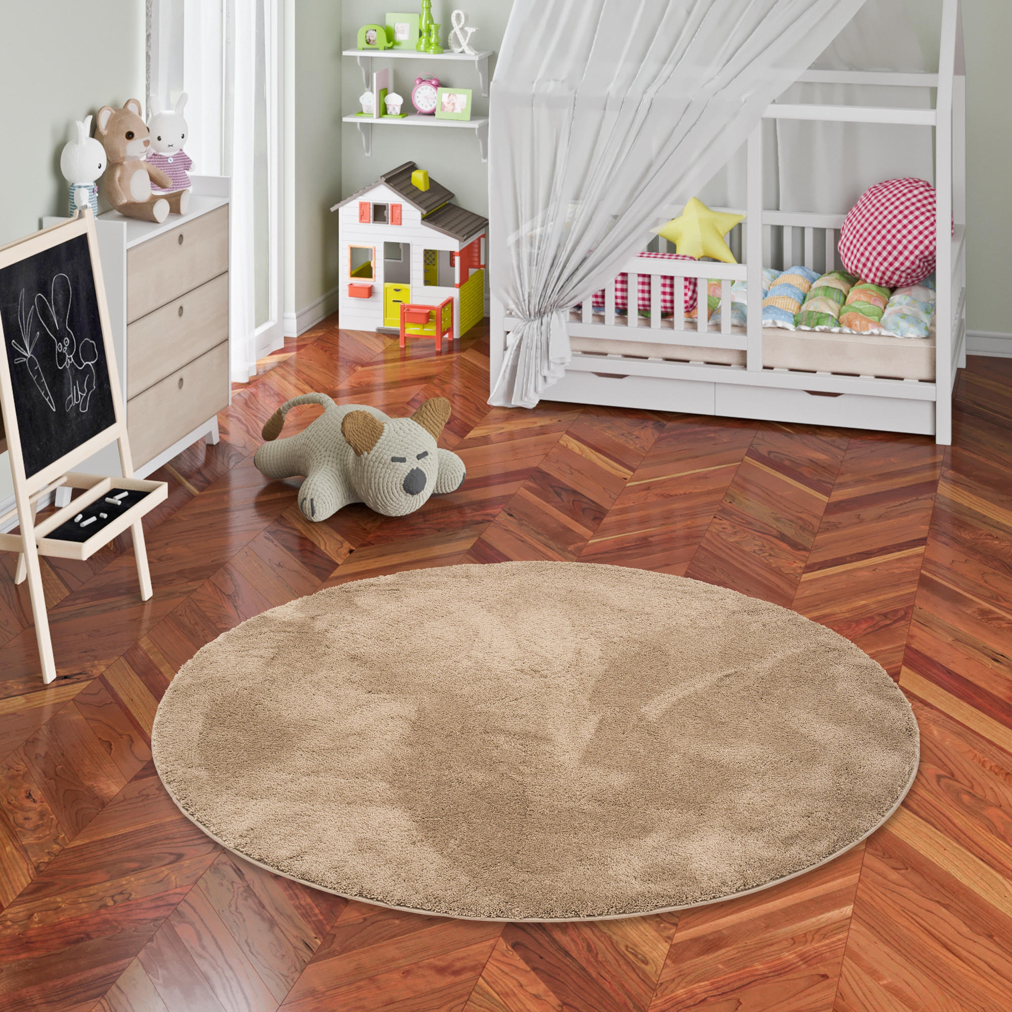 SUPER SOFT KINDER HOCHFLOR TEPPICH SILKY KIDS RUND - Taupe, Textil (120/120cm) - Pergamon