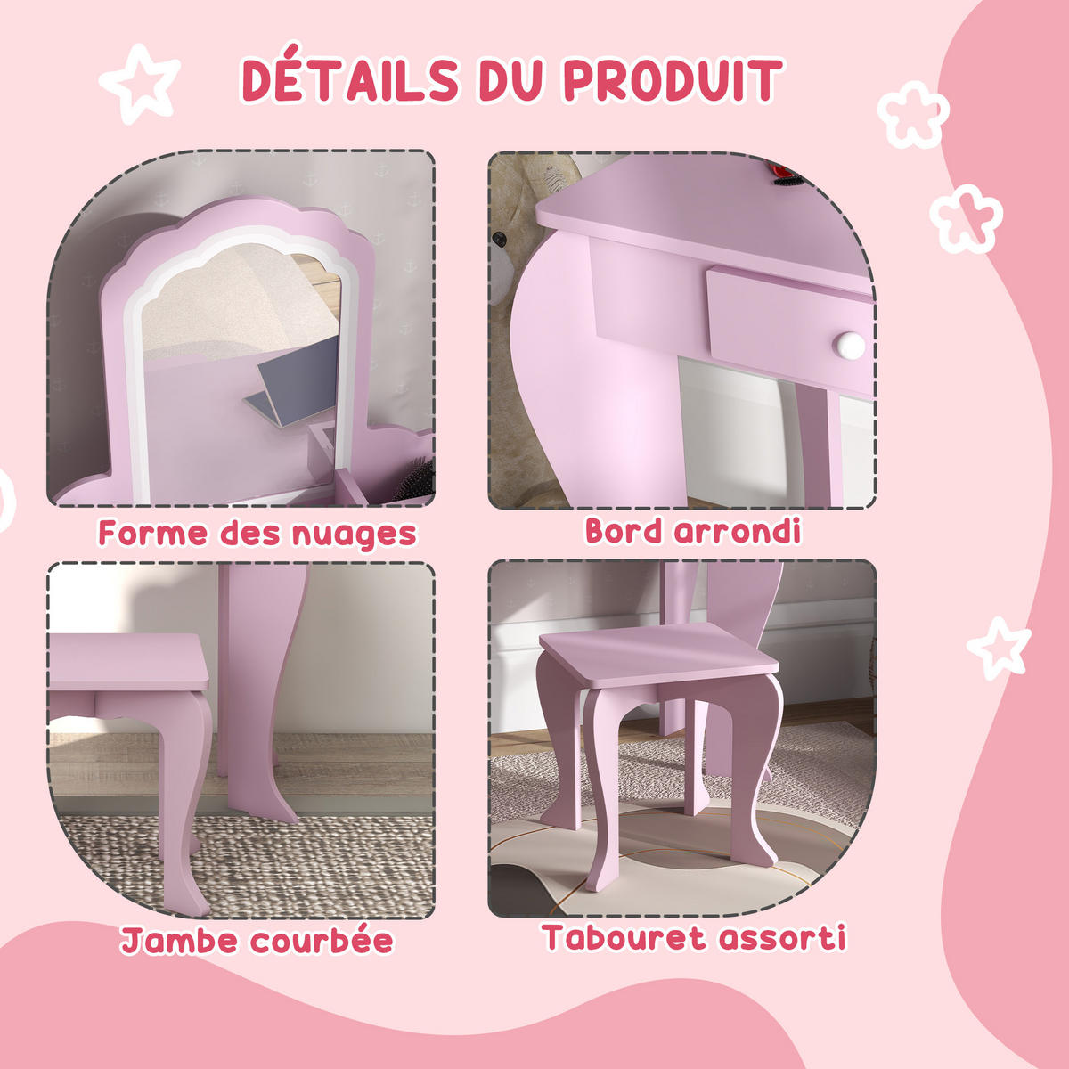 KINDERSCHMINKTISCH DE-18634 Rosa - Pink, Holzwerkstoff (36/86/55cm) - ComfortXL